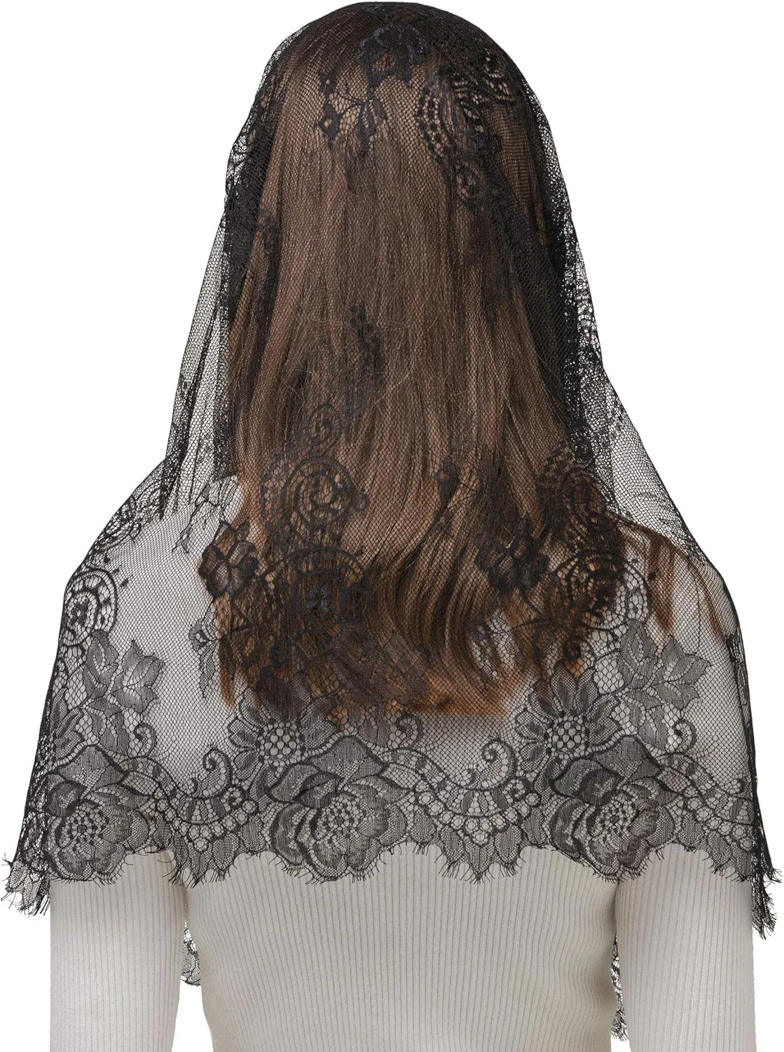 PAMOR Spanish Style Lace Traditional Vintage Inspired Infinity Shape Mantilla Veil Latin Mass Head Covering