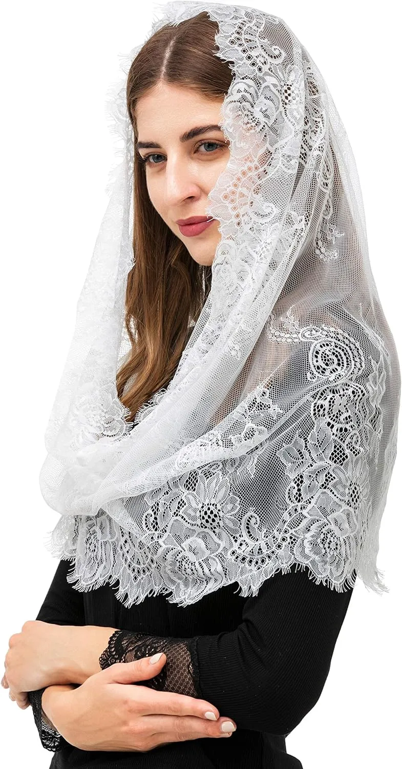 PAMOR Spanish Style Lace Traditional Vintage Inspired Infinity Shape Mantilla Veil Latin Mass Head Covering