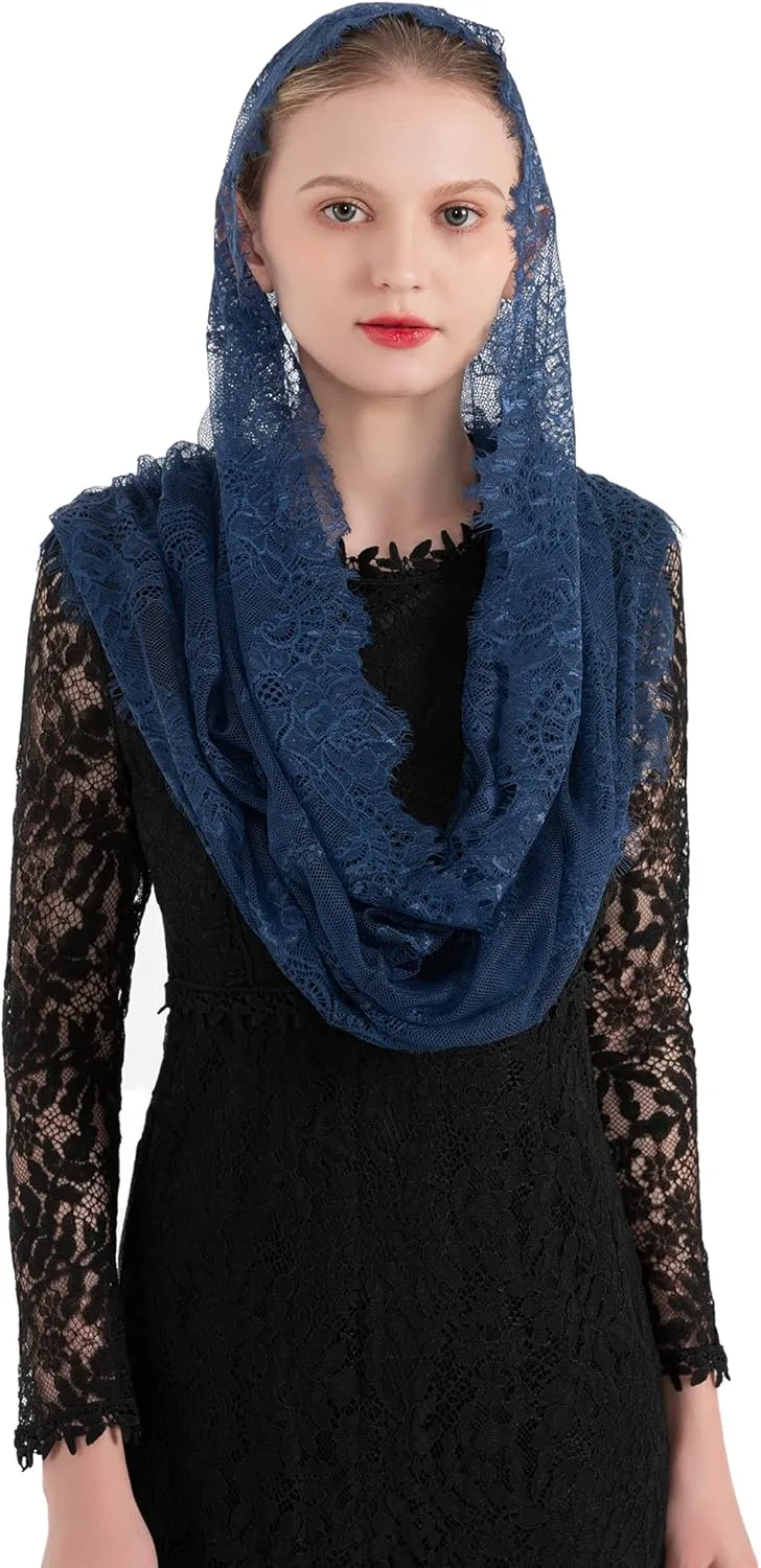PAMOR Spanish Style Lace Traditional Vintage Inspired Infinity Shape Mantilla Veil Latin Mass Head Covering