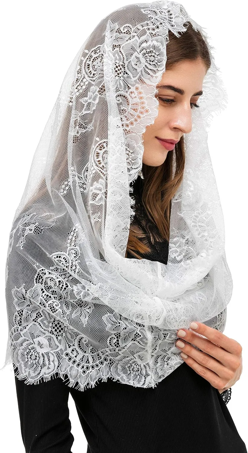 PAMOR Spanish Style Lace Traditional Vintage Inspired Infinity Shape Mantilla Veil Latin Mass Head Covering