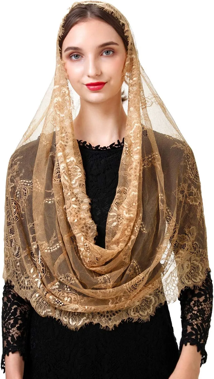 PAMOR Spanish Style Lace Traditional Vintage Inspired Infinity Shape Mantilla Veil Latin Mass Head Covering