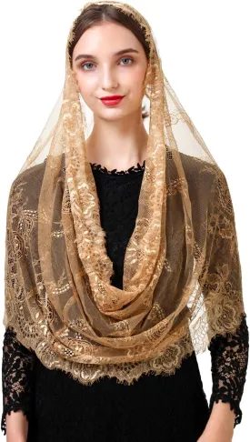PAMOR Spanish Style Lace Traditional Vintage Inspired Infinity Shape Mantilla Veil Latin Mass Head Covering