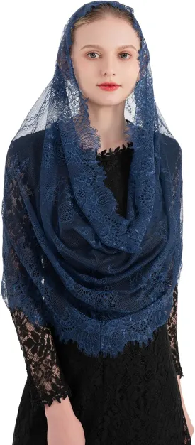 PAMOR Spanish Style Lace Traditional Vintage Inspired Infinity Shape Mantilla Veil Latin Mass Head Covering