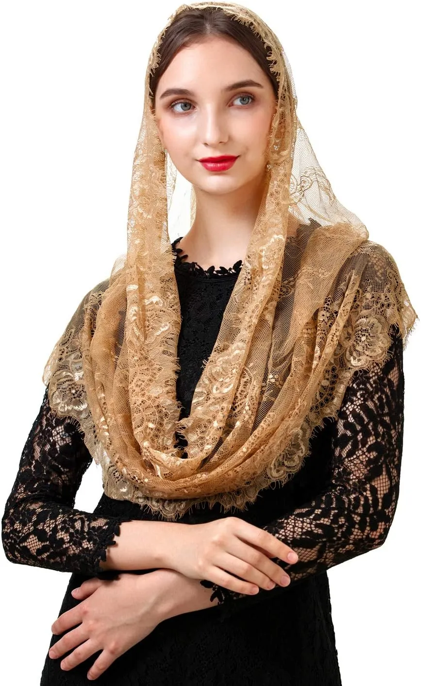 PAMOR Spanish Style Lace Traditional Vintage Inspired Infinity Shape Mantilla Veil Latin Mass Head Covering