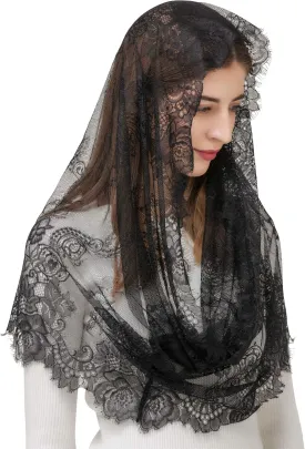 PAMOR Spanish Style Lace Traditional Vintage Inspired Infinity Shape Mantilla Veil Latin Mass Head Covering