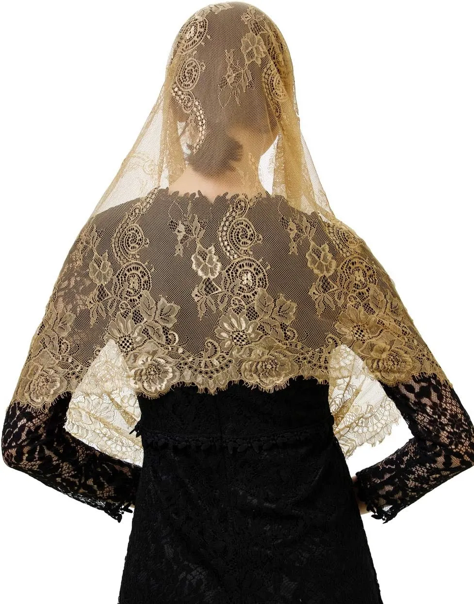 PAMOR Spanish Style Lace Traditional Vintage Inspired Infinity Shape Mantilla Veil Latin Mass Head Covering