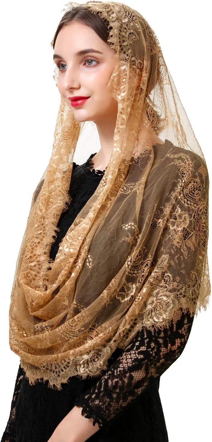 PAMOR Spanish Style Lace Traditional Vintage Inspired Infinity Shape Mantilla Veil Latin Mass Head Covering