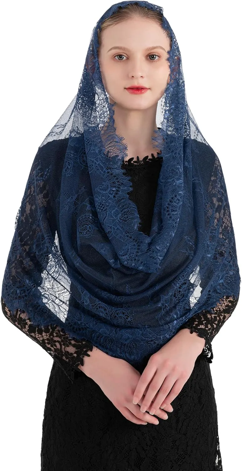 PAMOR Spanish Style Lace Traditional Vintage Inspired Infinity Shape Mantilla Veil Latin Mass Head Covering