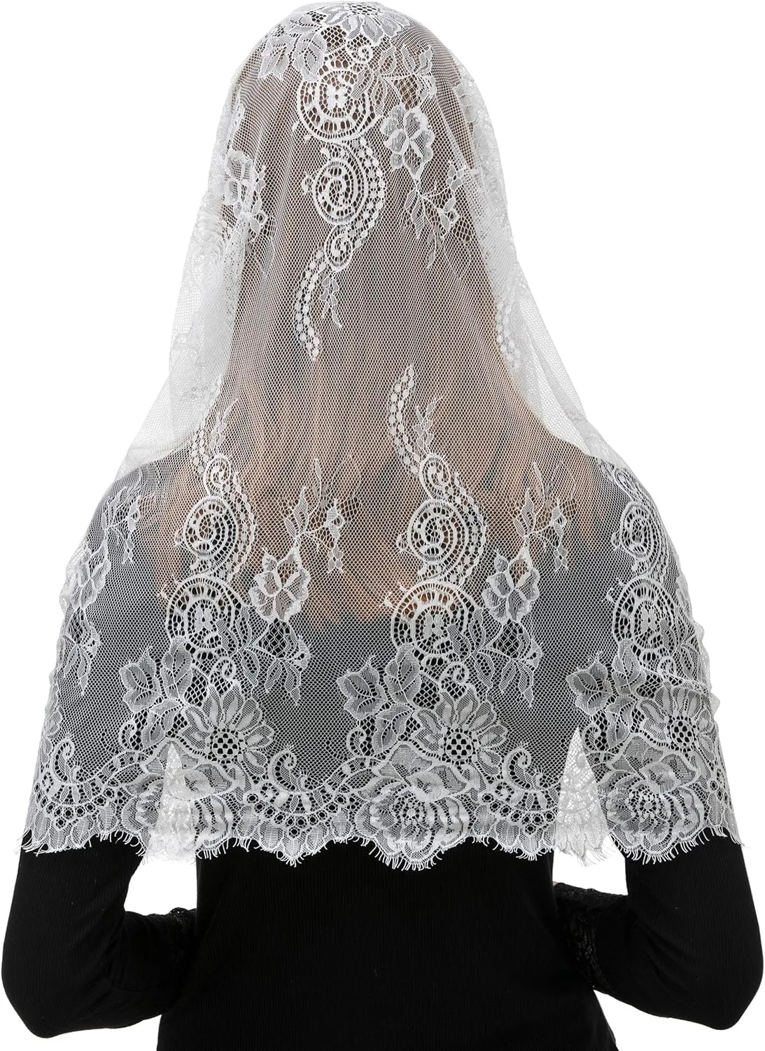 PAMOR Spanish Style Lace Traditional Vintage Inspired Infinity Shape Mantilla Veil Latin Mass Head Covering