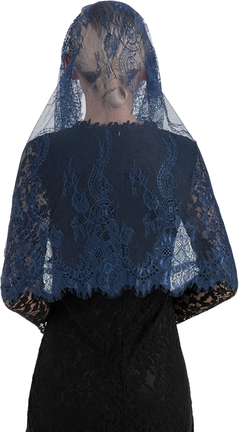 PAMOR Spanish Style Lace Traditional Vintage Inspired Infinity Shape Mantilla Veil Latin Mass Head Covering