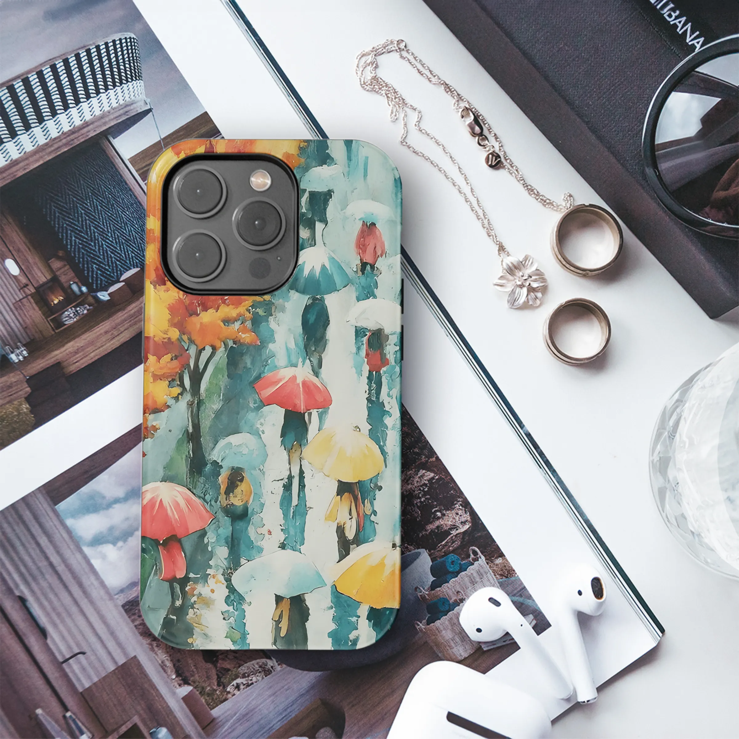 Rainy Day Walk with Umbrellas Phone Case iPhone Samsung Cover Pixel 3341