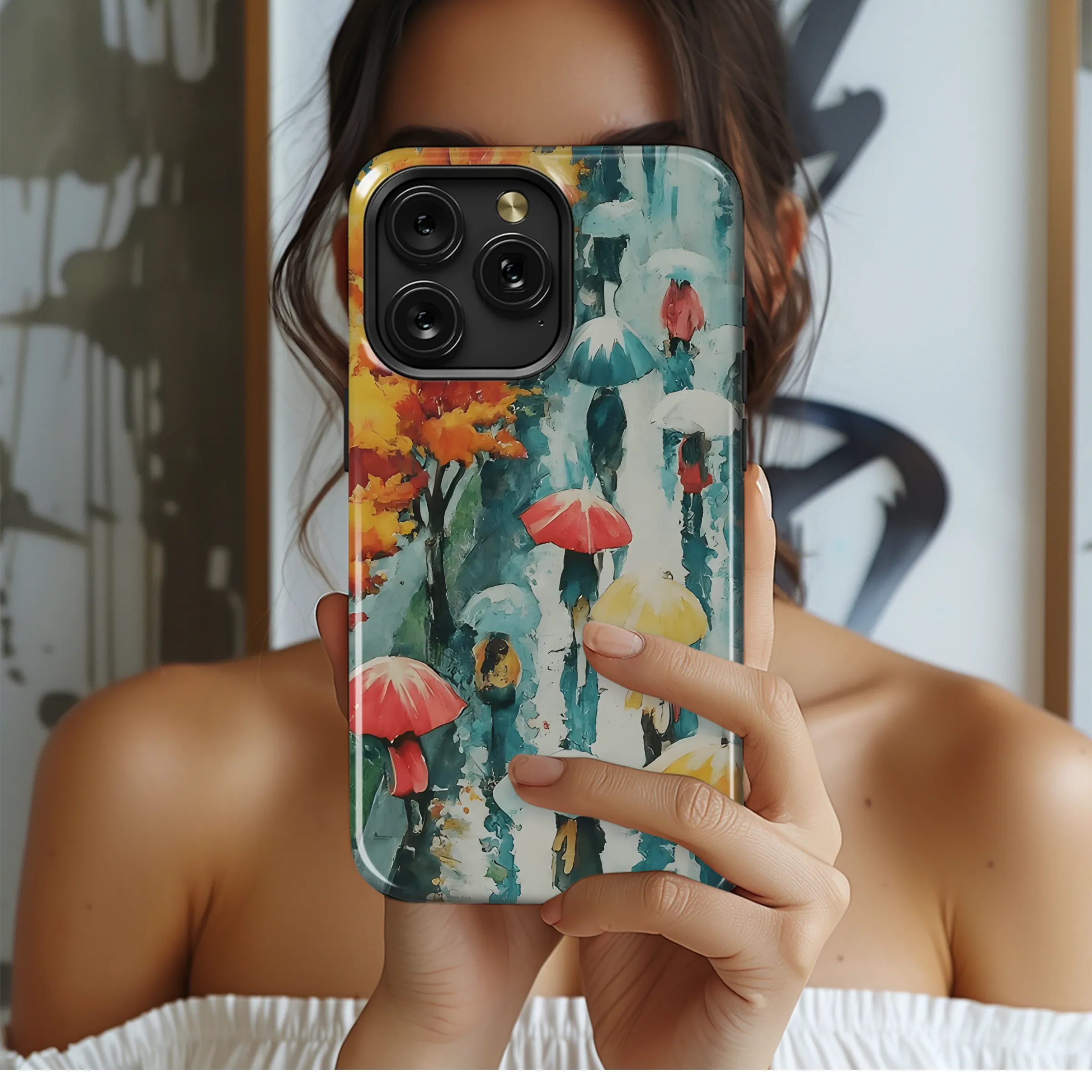 Rainy Day Walk with Umbrellas Phone Case iPhone Samsung Cover Pixel 3341