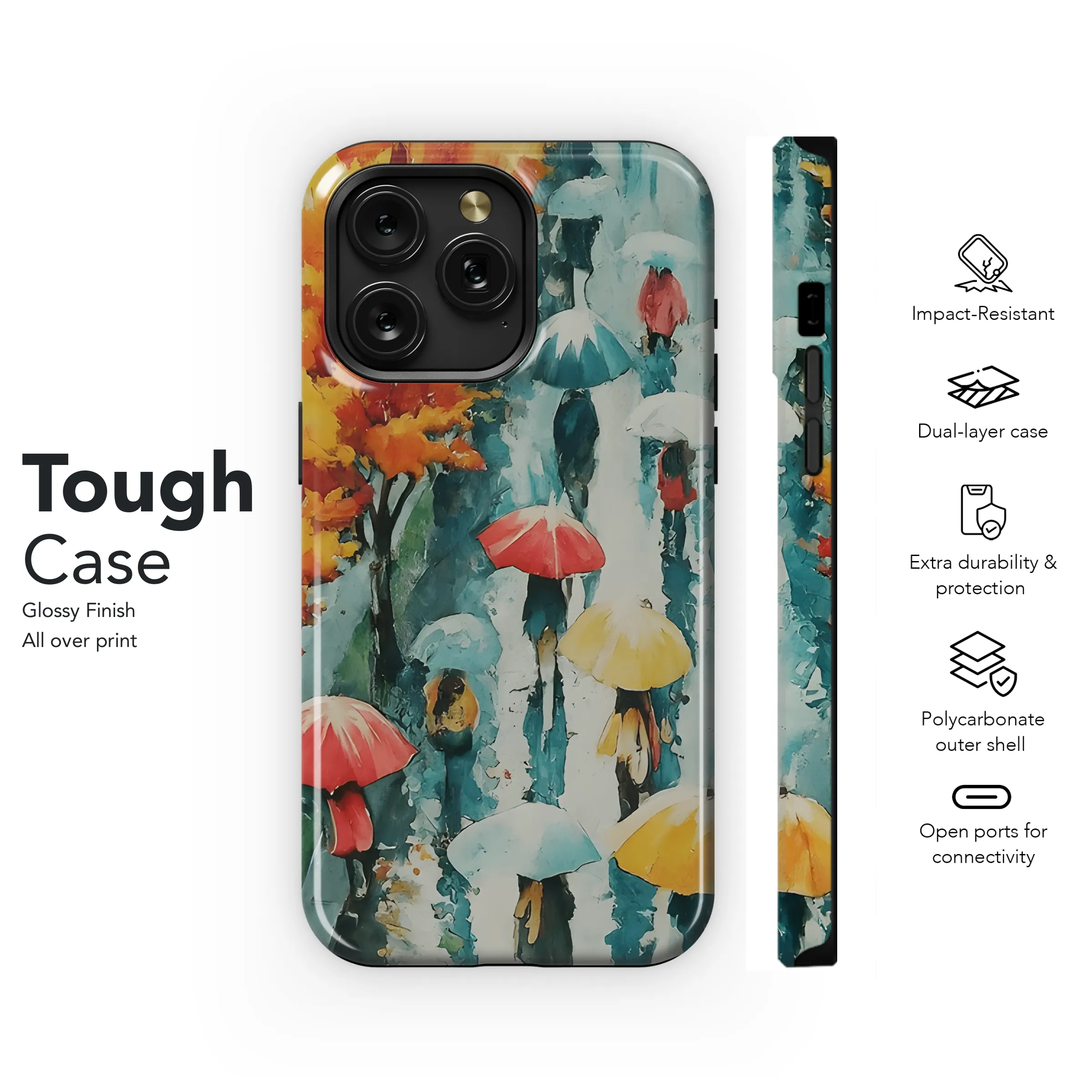 Rainy Day Walk with Umbrellas Phone Case iPhone Samsung Cover Pixel 3341