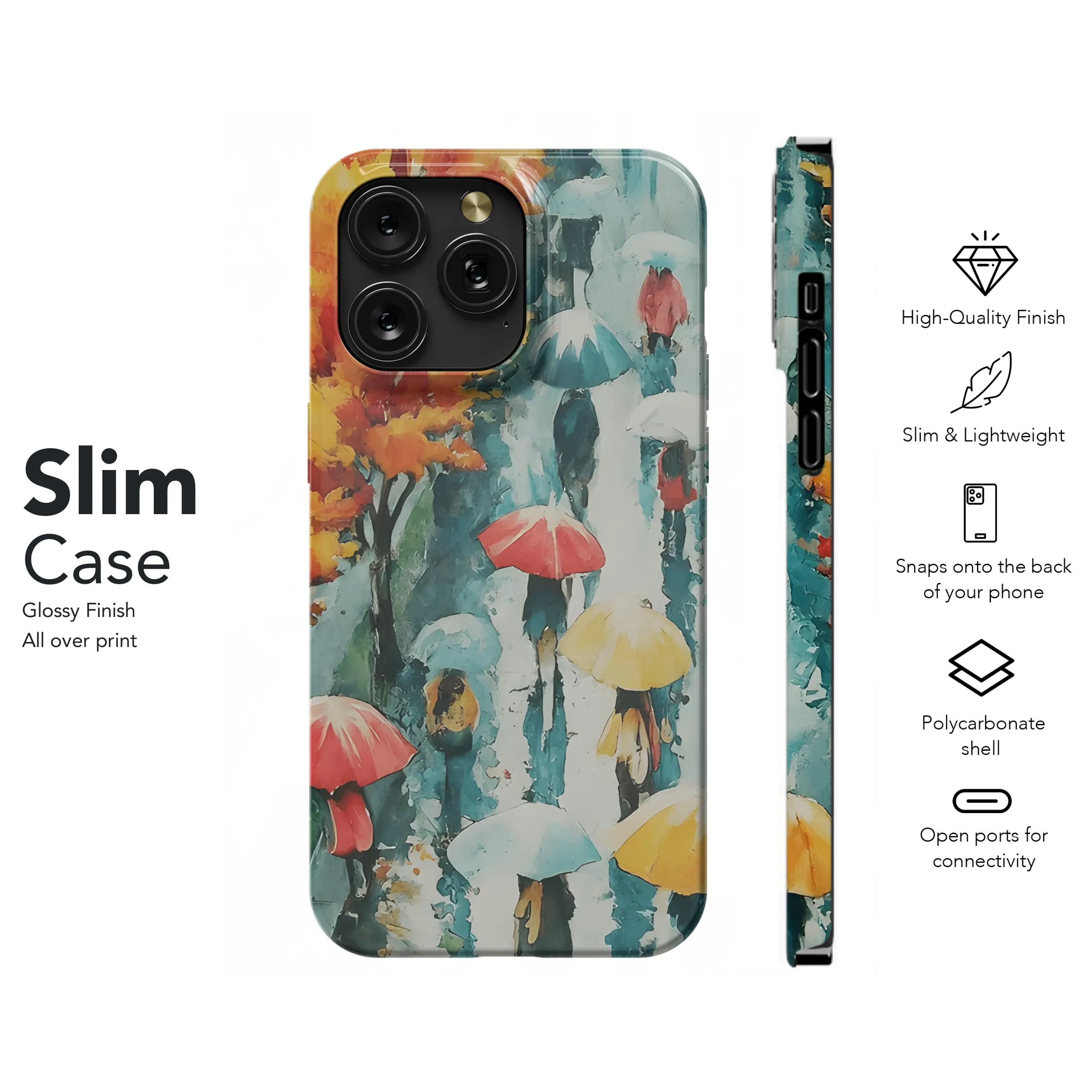 Rainy Day Walk with Umbrellas Phone Case iPhone Samsung Cover Pixel 3341