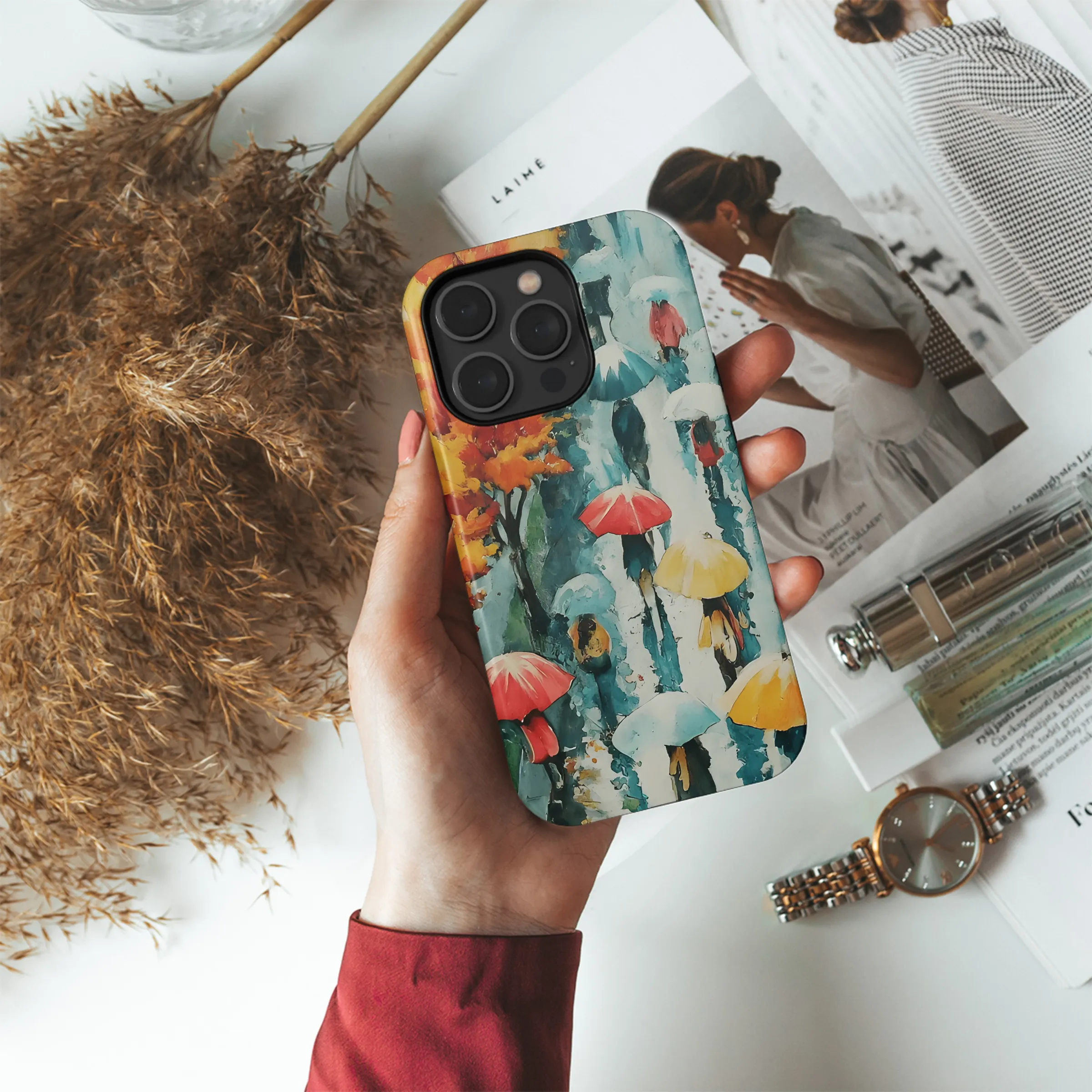 Rainy Day Walk with Umbrellas Phone Case iPhone Samsung Cover Pixel 3341