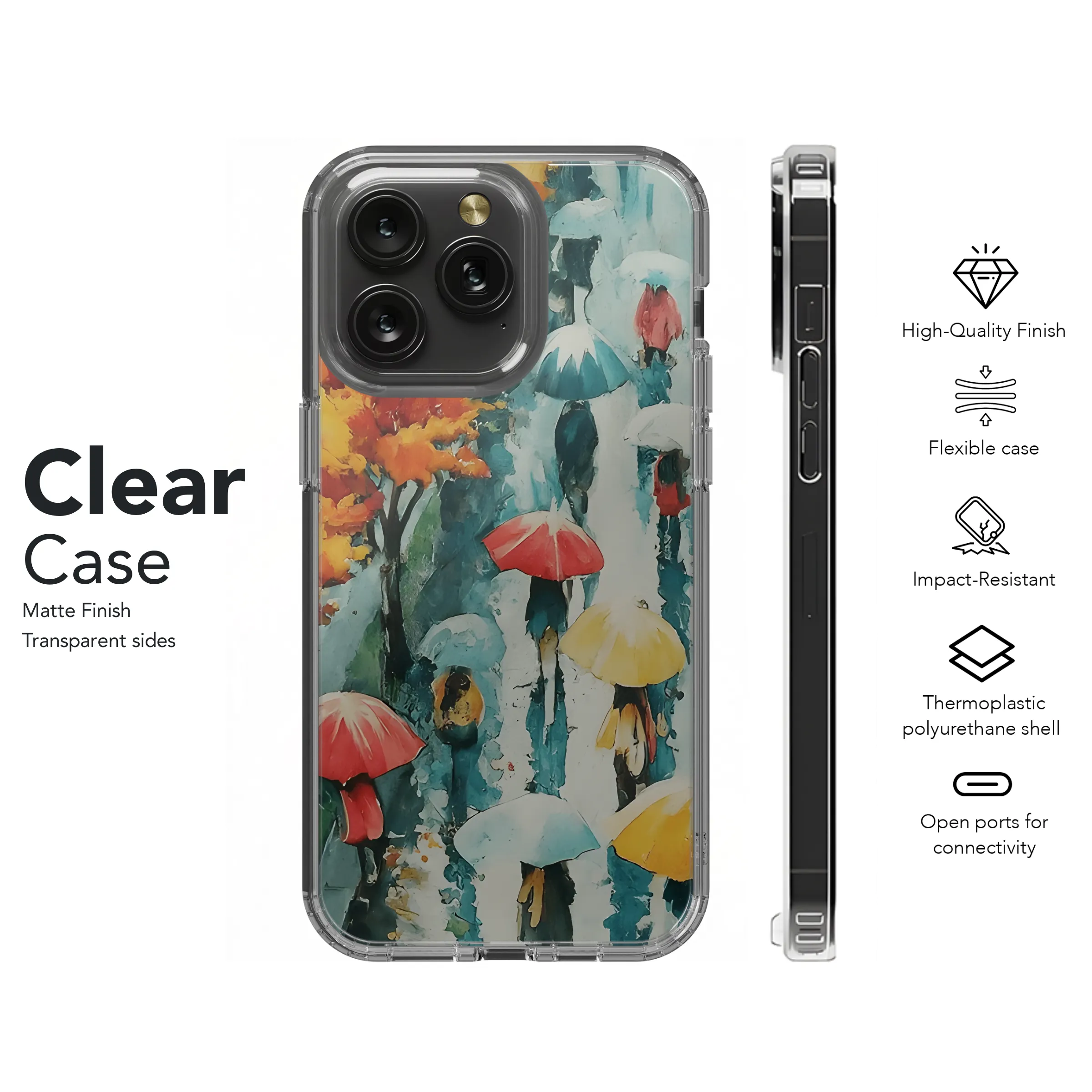 Rainy Day Walk with Umbrellas Phone Case iPhone Samsung Cover Pixel 3341