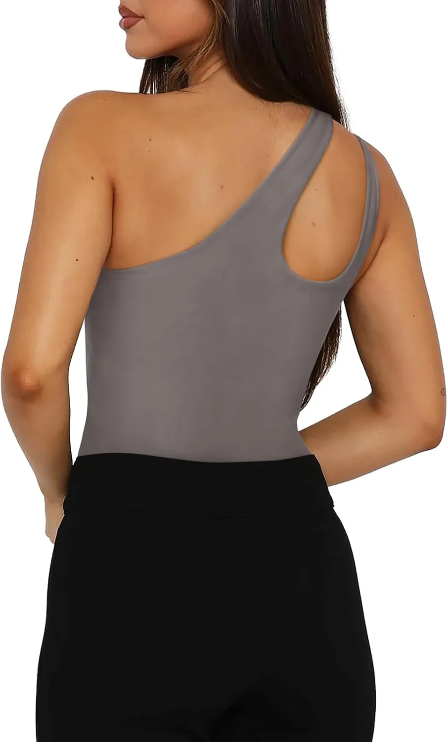 REORIA Butsmooth Women's Trendy Sexy Plunge One Shoulder Sleeveless V Backless Going Out Tank Bodysuits Tops