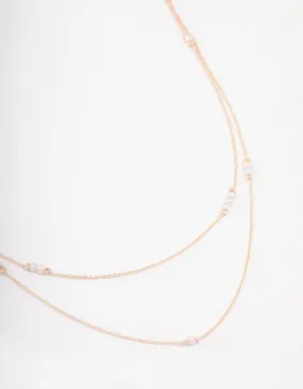 Rose Gold Plated Mini Pearl Double Necklace