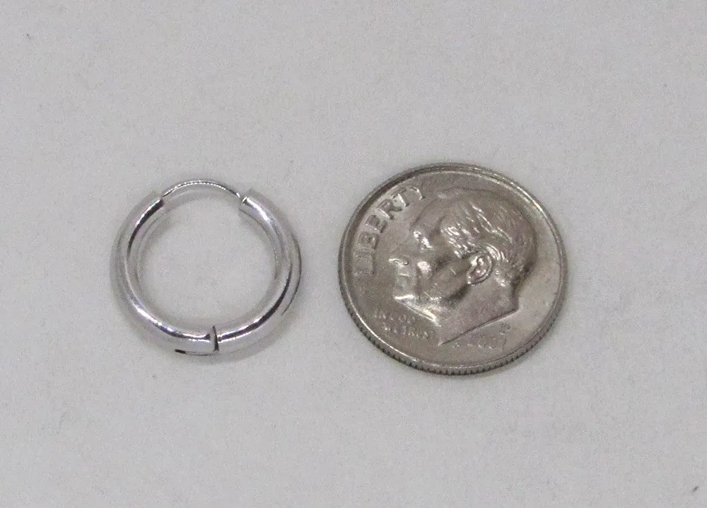 Small 14K White Gold Endless Hinged Huggie Hoop Earrings, .60 In (15mm) (2.5mm Tube)