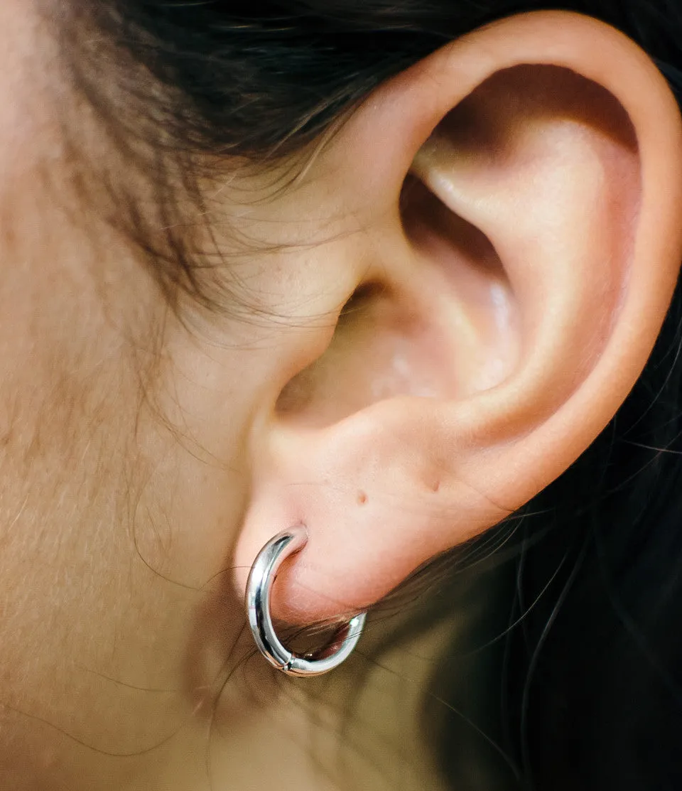 Small 14K White Gold Endless Hinged Huggie Hoop Earrings, .60 In (15mm) (2.5mm Tube)