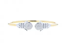 Solid 14K yellow gold flex bangle bracelet with white gold accents and 0.75ct diamonds