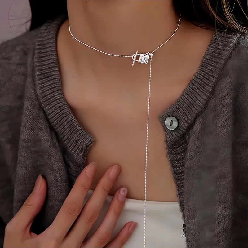 Sterling Silver Adjustable Small Silver Lock Heart Tassel Necklace
