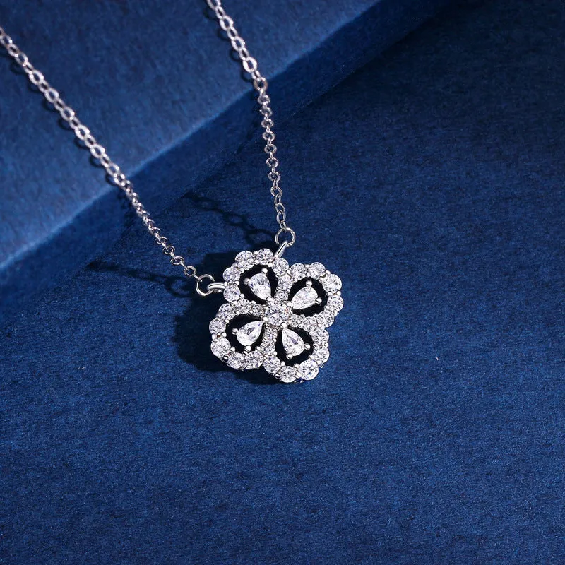 Sterling Silver Luxury Diamond Four-Leaf Clover Necklace