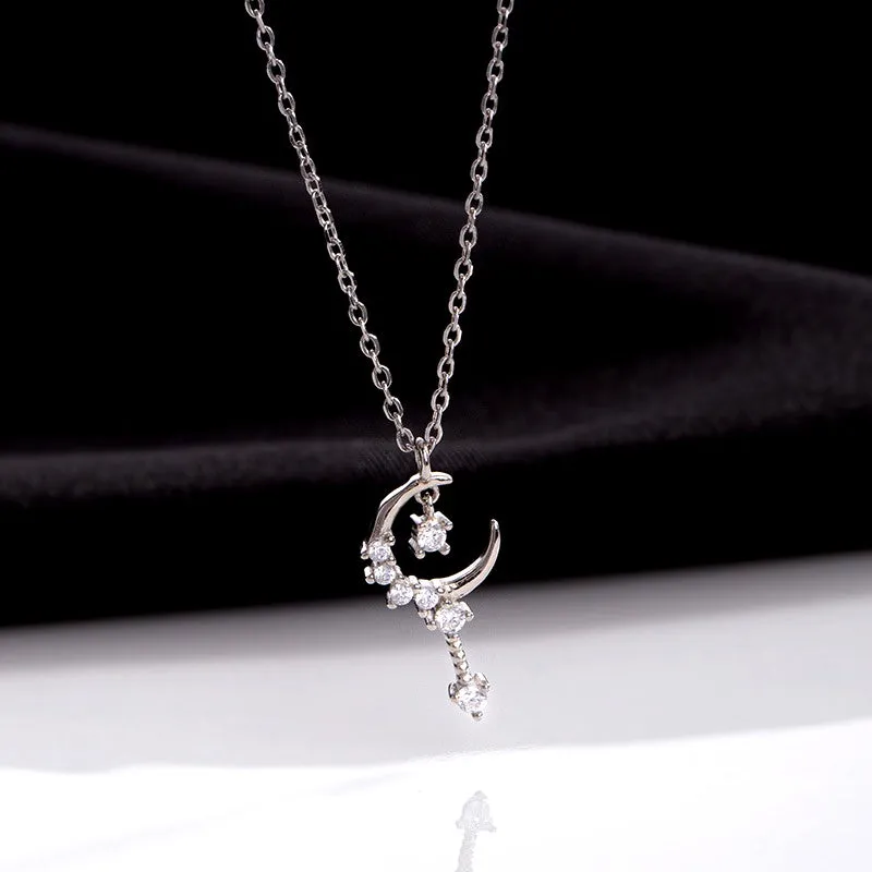 Sterling Silver Luxury Diamond Moon Pendant Necklace