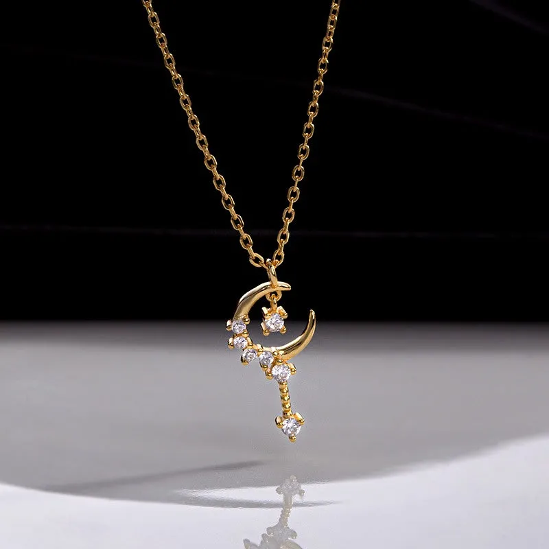Sterling Silver Luxury Diamond Moon Pendant Necklace