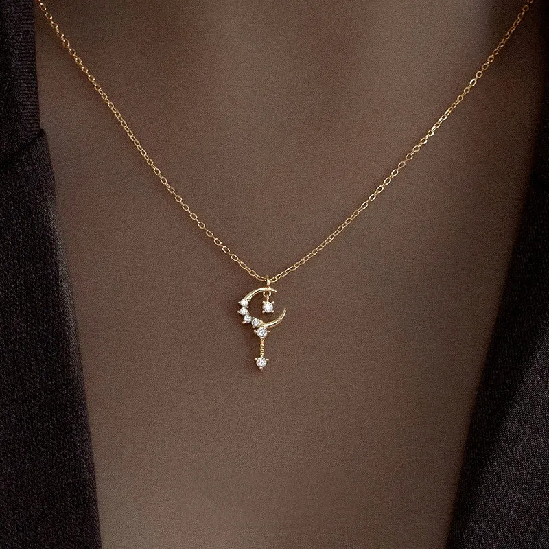 Sterling Silver Luxury Diamond Moon Pendant Necklace