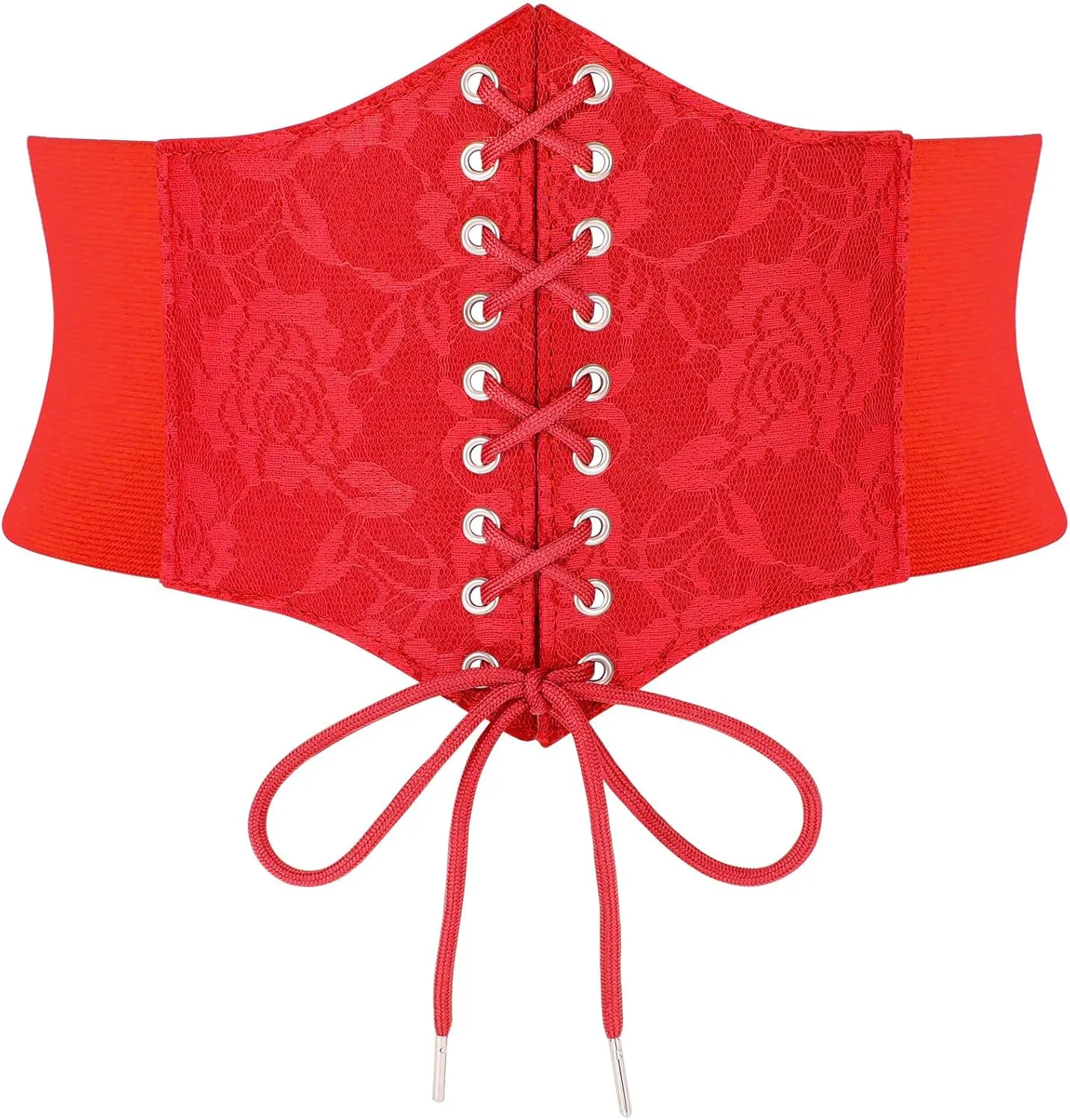 SUOSDEY Lace Floral Corset Belt for Women Wide Elastic Waist Lace-up Renaissance Pirate Stretch Cinch Belts