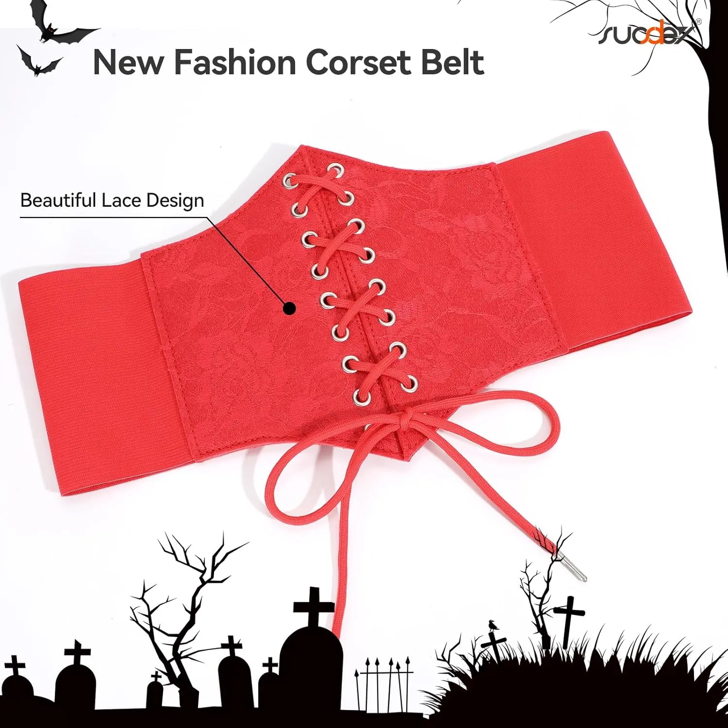 SUOSDEY Lace Floral Corset Belt for Women Wide Elastic Waist Lace-up Renaissance Pirate Stretch Cinch Belts
