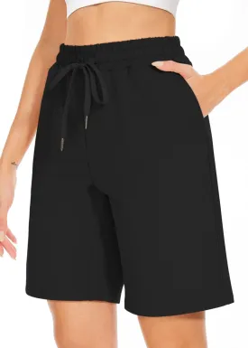 TARSE Women's Bermuda Shorts Long Cotton Loose with Pockets Knee Length for Yoga Casual Walking Exercise Shorts