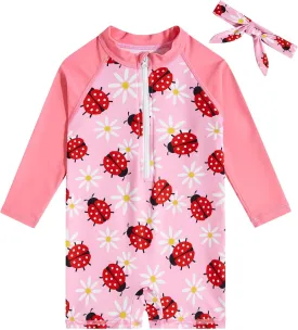 Toddler Baby Girls Swimsuit Long Sleeve Bathing Suit UPF 50  Rash Guard One Piece Zipper Swimwear 6 Months-4 Years