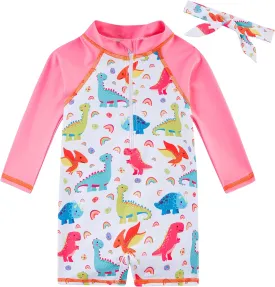 Toddler Baby Girls Swimsuit Long Sleeve Bathing Suit UPF 50  Rash Guard One Piece Zipper Swimwear 6 Months-4 Years