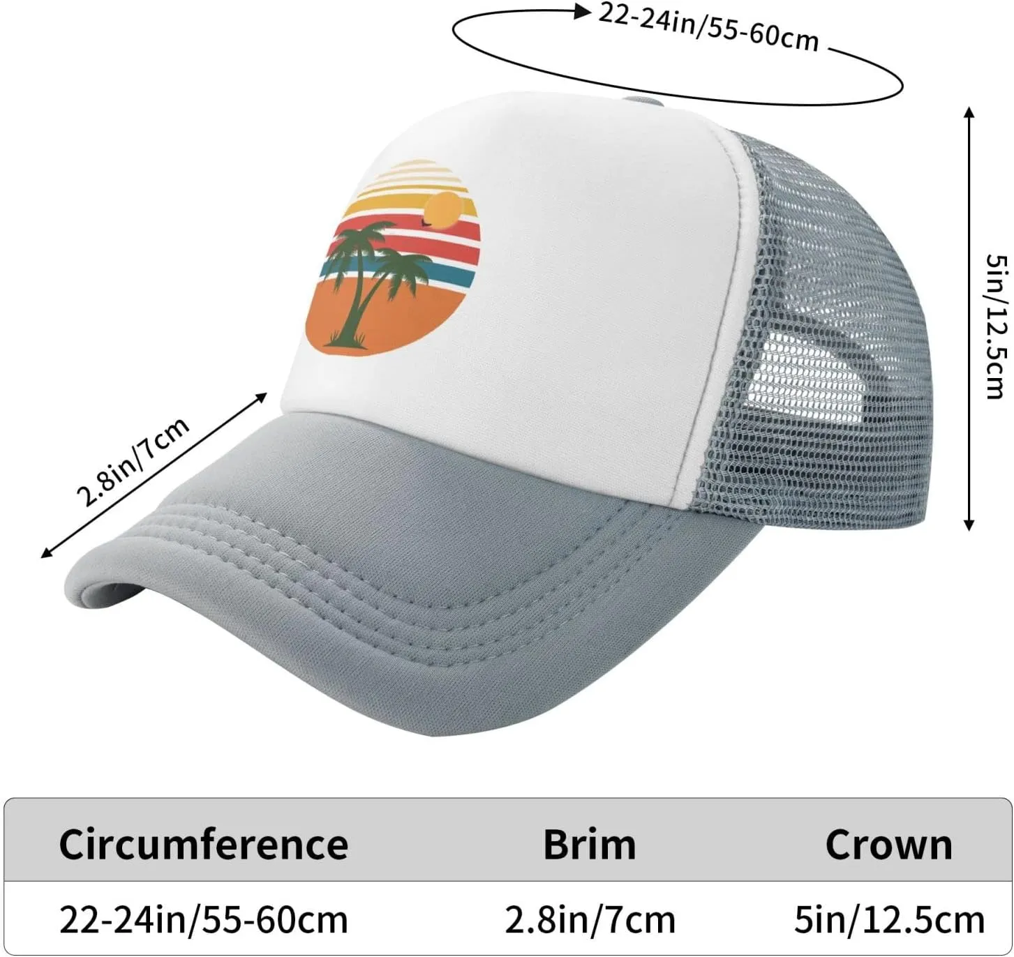 Tropical Palm Tree Hat Mesh Cap for Men Women, Adjustable Trucker Hat Baseball Cap