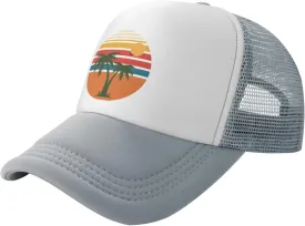 Tropical Palm Tree Hat Mesh Cap for Men Women, Adjustable Trucker Hat Baseball Cap