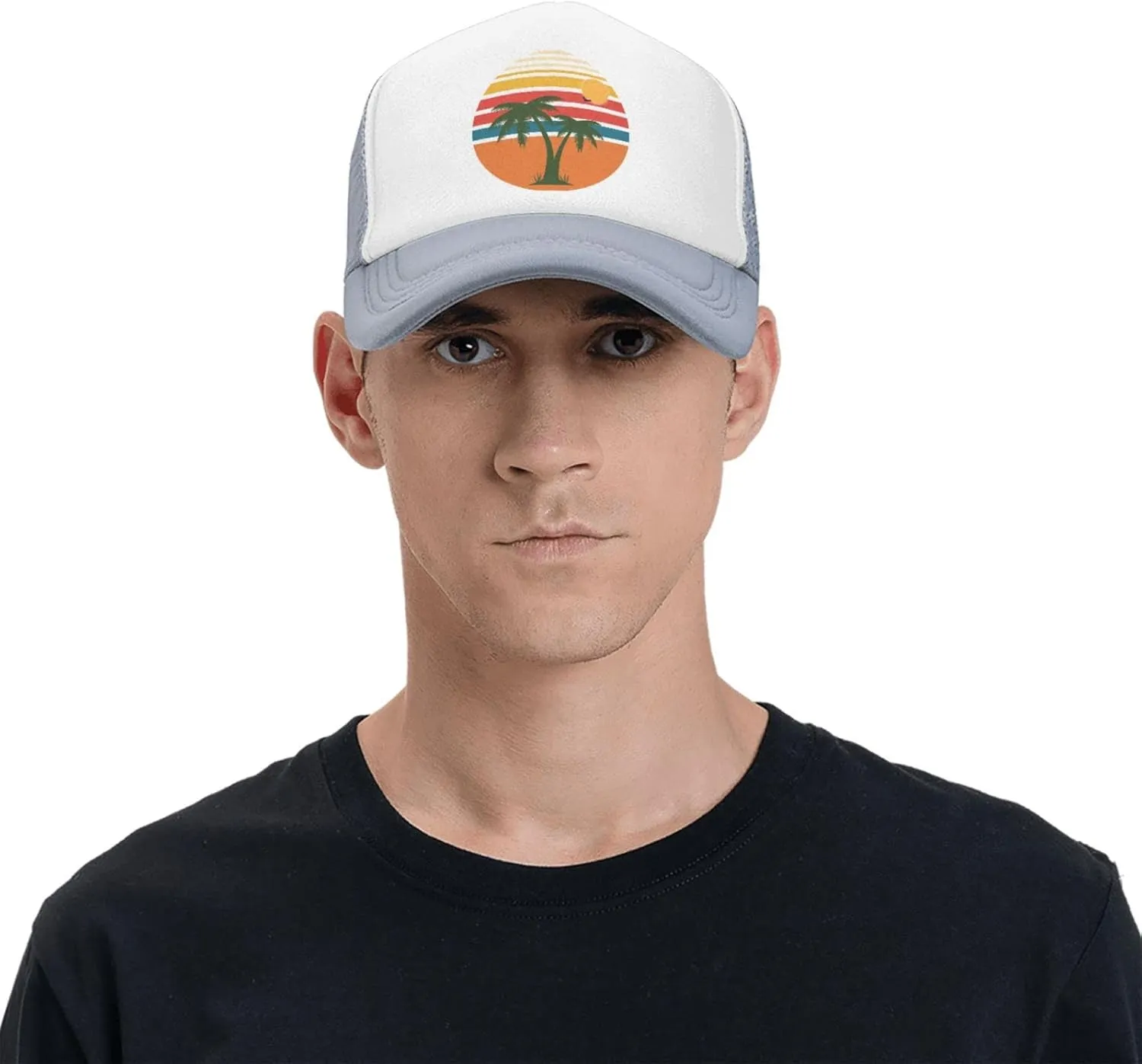 Tropical Palm Tree Hat Mesh Cap for Men Women, Adjustable Trucker Hat Baseball Cap