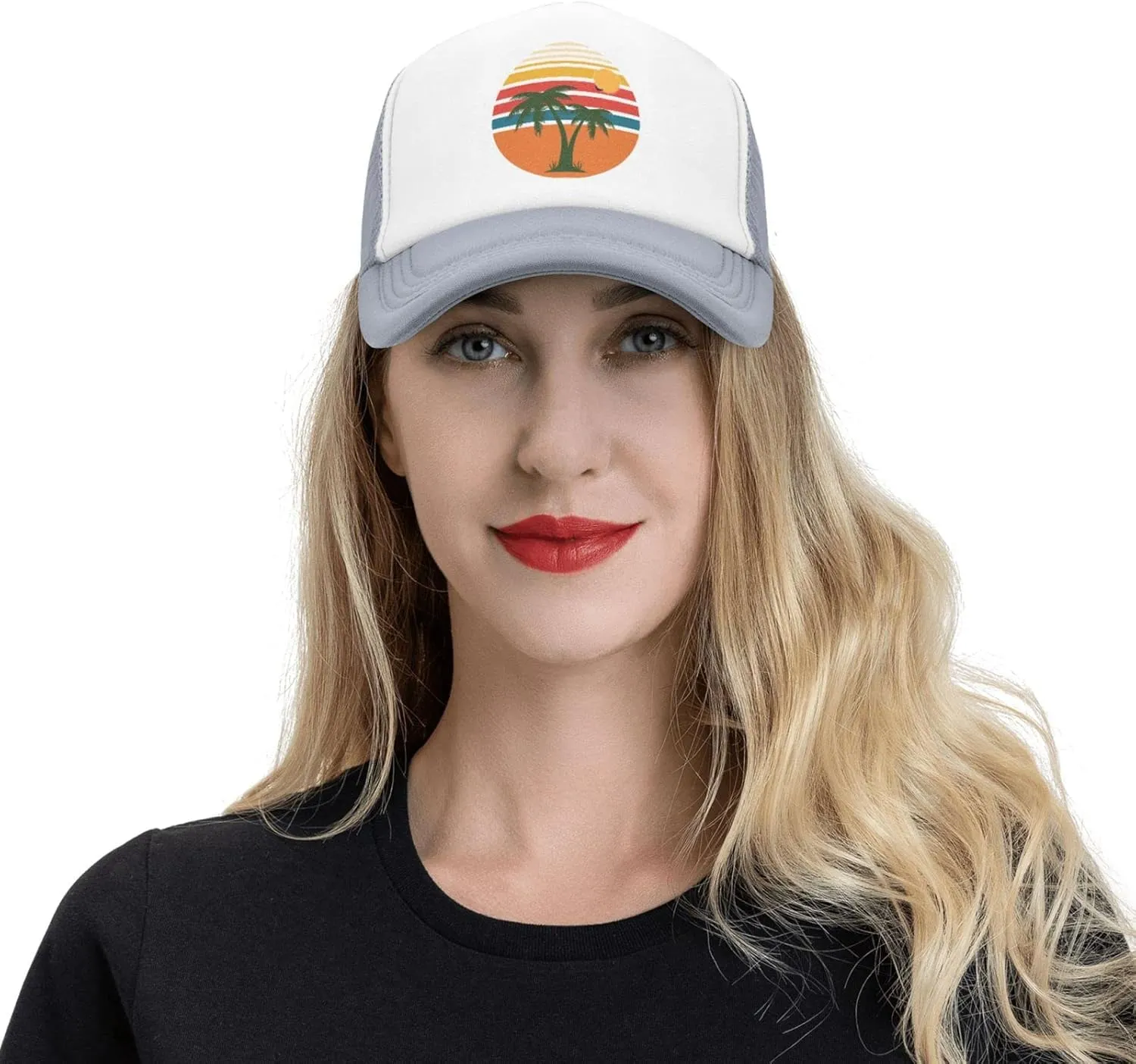Tropical Palm Tree Hat Mesh Cap for Men Women, Adjustable Trucker Hat Baseball Cap