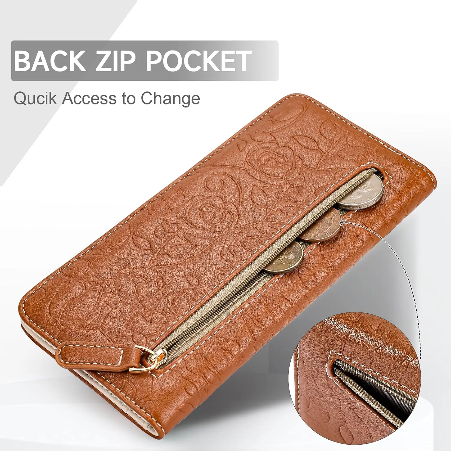 Wallet Women Ultra Slim Thin Womens Wallet RFID Blocking Bifold Clutch Long Ladies Wallet Rose BROWN
