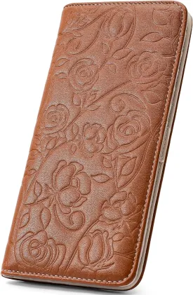 Wallet Women Ultra Slim Thin Womens Wallet RFID Blocking Bifold Clutch Long Ladies Wallet Rose BROWN