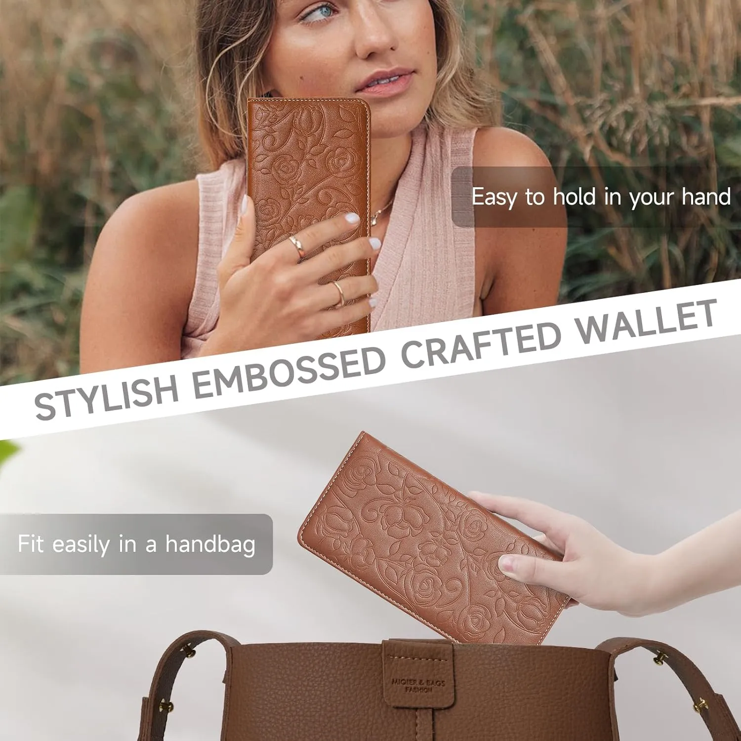 Wallet Women Ultra Slim Thin Womens Wallet RFID Blocking Bifold Clutch Long Ladies Wallet Rose BROWN
