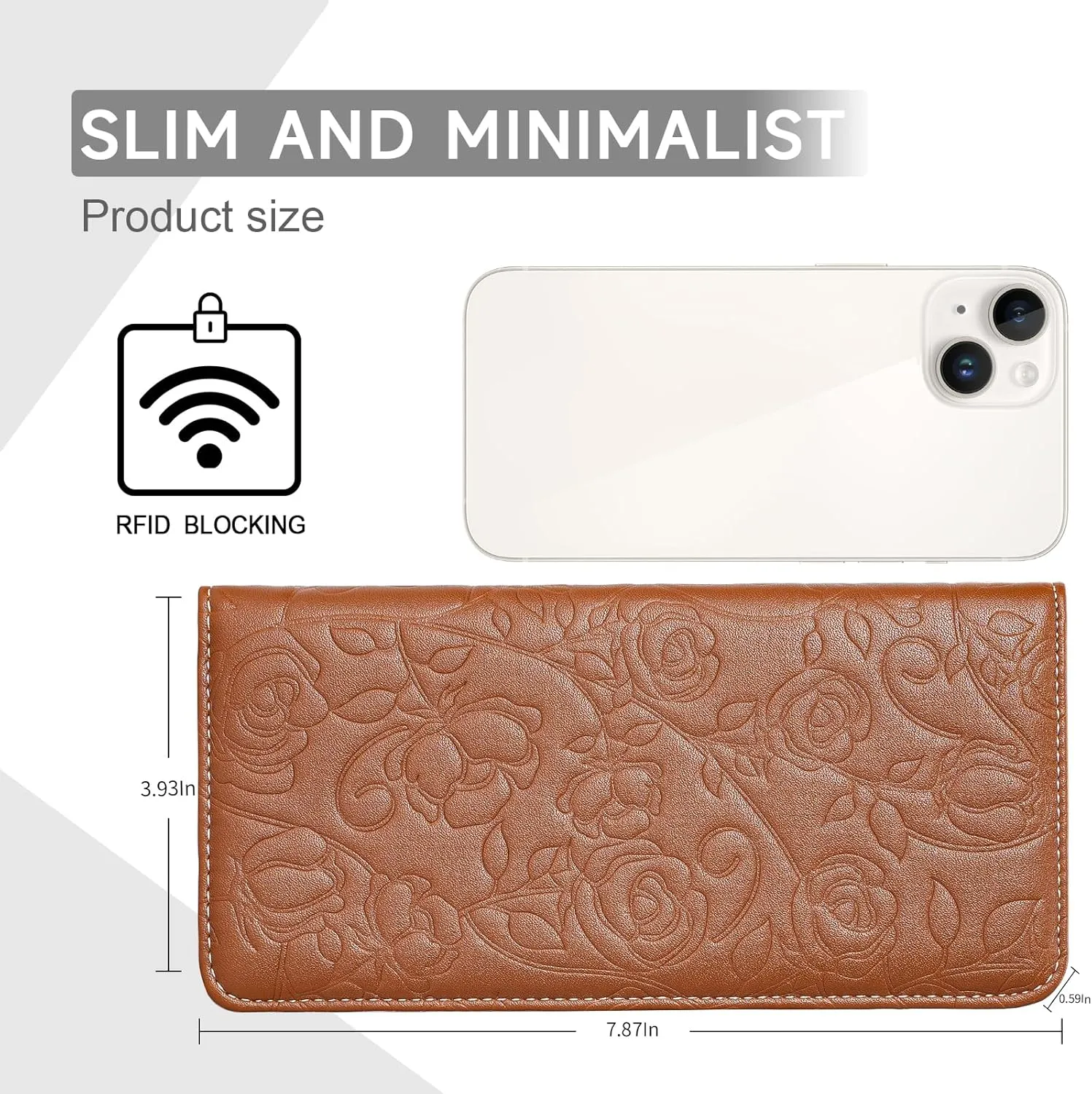 Wallet Women Ultra Slim Thin Womens Wallet RFID Blocking Bifold Clutch Long Ladies Wallet Rose BROWN