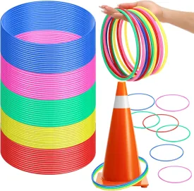 Wettarn 60 Pcs Large Plastic Ring Toss Multicolor Throwing Carnival Rings for Kids Speed and Agility Practice Games, Garden Backyard Lawn Outdoor Games (Lively Color,7 Inch)