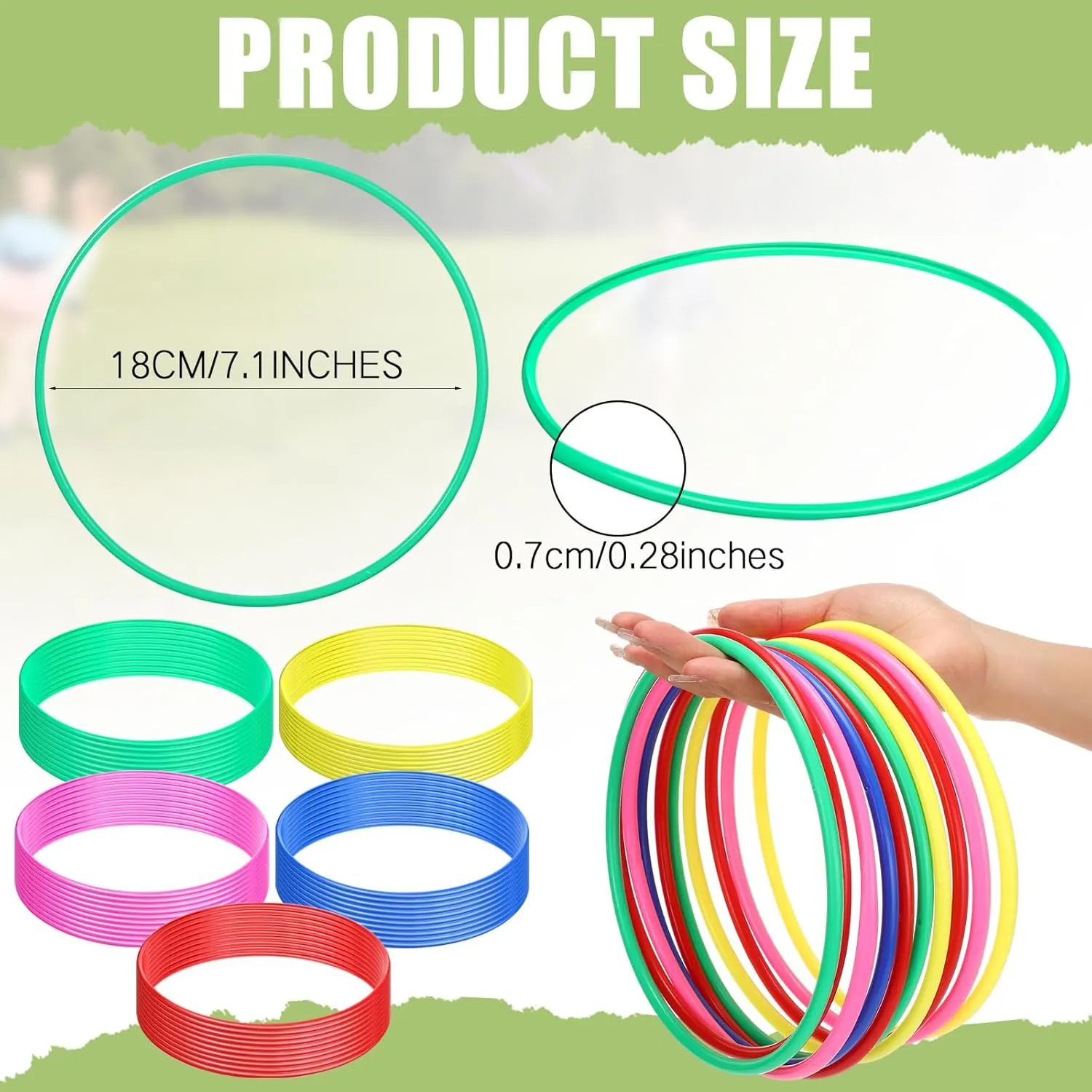 Wettarn 60 Pcs Large Plastic Ring Toss Multicolor Throwing Carnival Rings for Kids Speed and Agility Practice Games, Garden Backyard Lawn Outdoor Games (Lively Color,7 Inch)