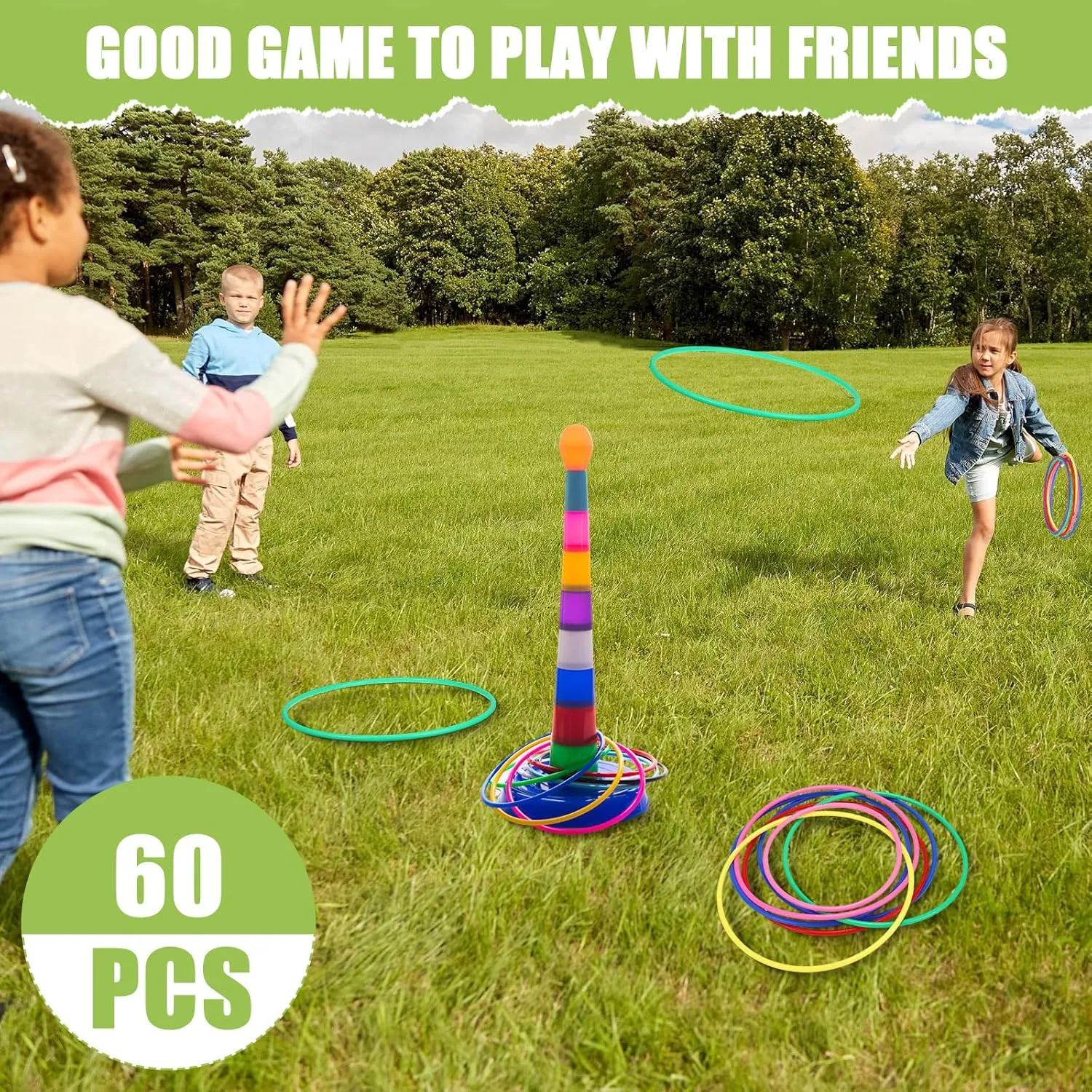Wettarn 60 Pcs Large Plastic Ring Toss Multicolor Throwing Carnival Rings for Kids Speed and Agility Practice Games, Garden Backyard Lawn Outdoor Games (Lively Color,7 Inch)
