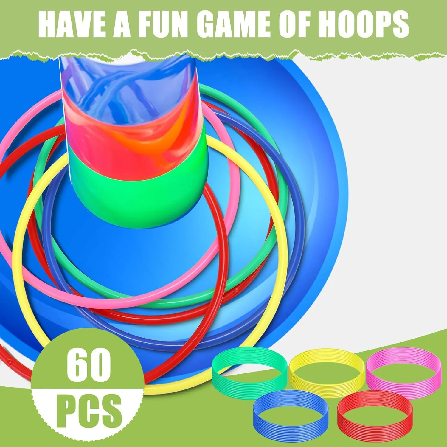 Wettarn 60 Pcs Large Plastic Ring Toss Multicolor Throwing Carnival Rings for Kids Speed and Agility Practice Games, Garden Backyard Lawn Outdoor Games (Lively Color,7 Inch)