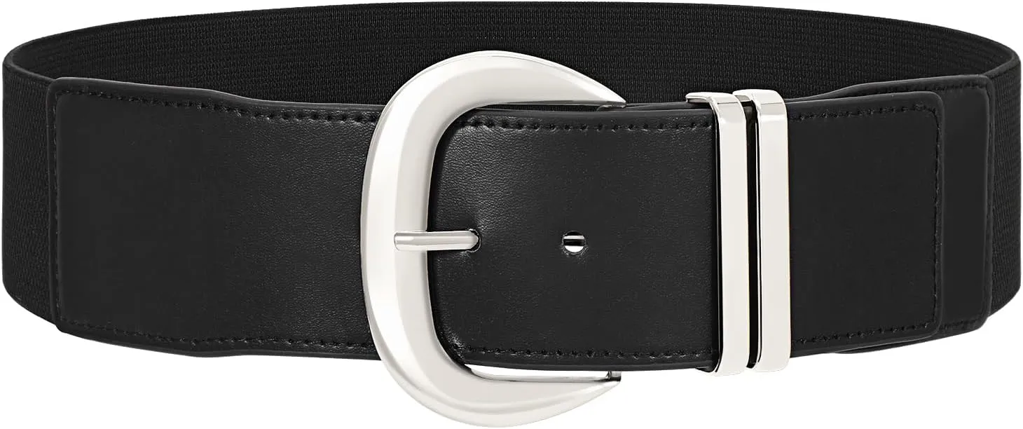 WHIPPY Women Wide Elastic Waist Belt for Dresses Fashion Gold Buckle Stretchy Leather Waistband for Ladies