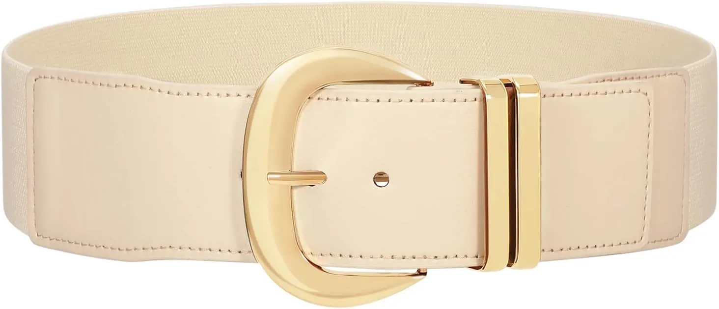WHIPPY Women Wide Elastic Waist Belt for Dresses Fashion Gold Buckle Stretchy Leather Waistband for Ladies