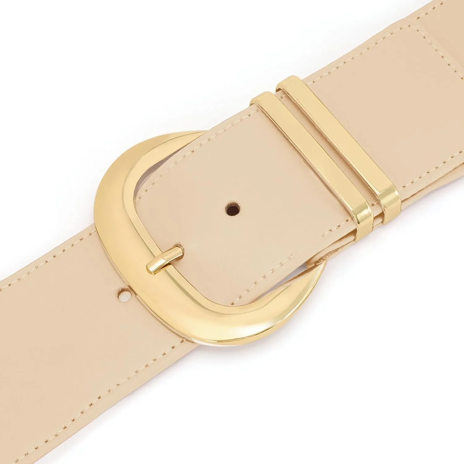WHIPPY Women Wide Elastic Waist Belt for Dresses Fashion Gold Buckle Stretchy Leather Waistband for Ladies